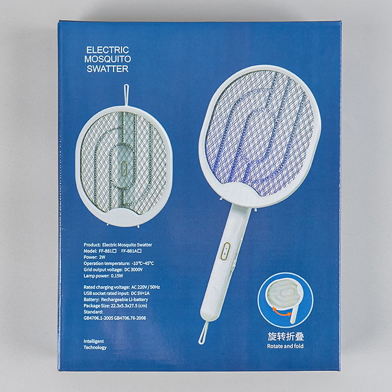 FF-881 swatter mosquito leictreach in-athluchtaithe USB foldable le scáileán taispeána FF-881 swatter mosquito leictreach in-athluchtaithe USB foldable le scáileán taispeána